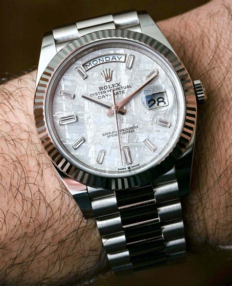 rolex meteor watch|Rolex meteorite dial day date.